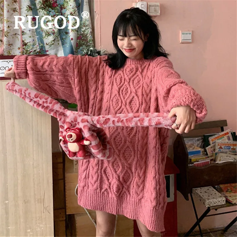 свитер женский RUGOD Осень-зима длинный винтажный сложный твист вязаный пуловер