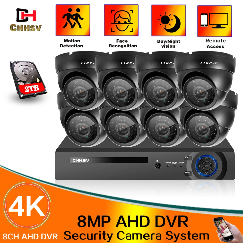 

H.265+ 4K 8CH AHD DVR Cameras System HD 8MP SONY IP66 Waterprof In/outdoor Security Camera kit Video Surveillance Set 2T Xmeye