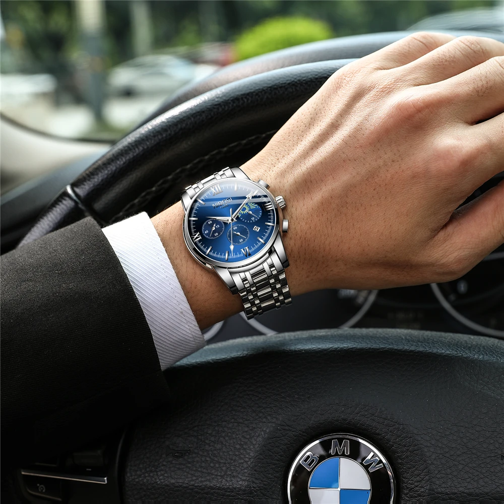 

Original Box NIBOSI Mens Watches Top Brand Famous Luxury Quartz Watch Men Waterproof Rattrapante Chronograph Fashion Dress Watch