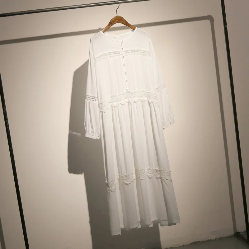 Ажурное кружевное однотонное платье с разрезом весна лето 2019 новая свободная