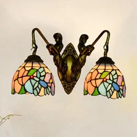 european style mermaid corridor double headed wall lamp american pastoral bird tiffany colorful glass restaurant glass lamp