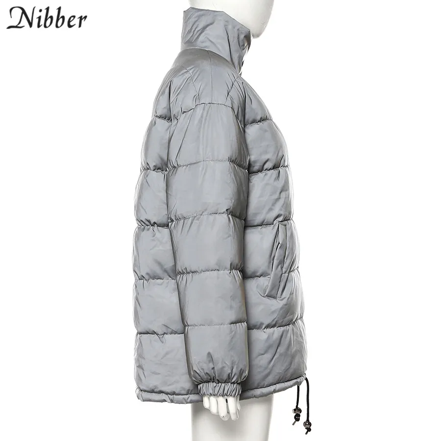 Nibber Winter Fashion Reflective Warm long Coat Womens top Jacket2019 club party Shining loose Outerwear mujer spring Parka Coat
