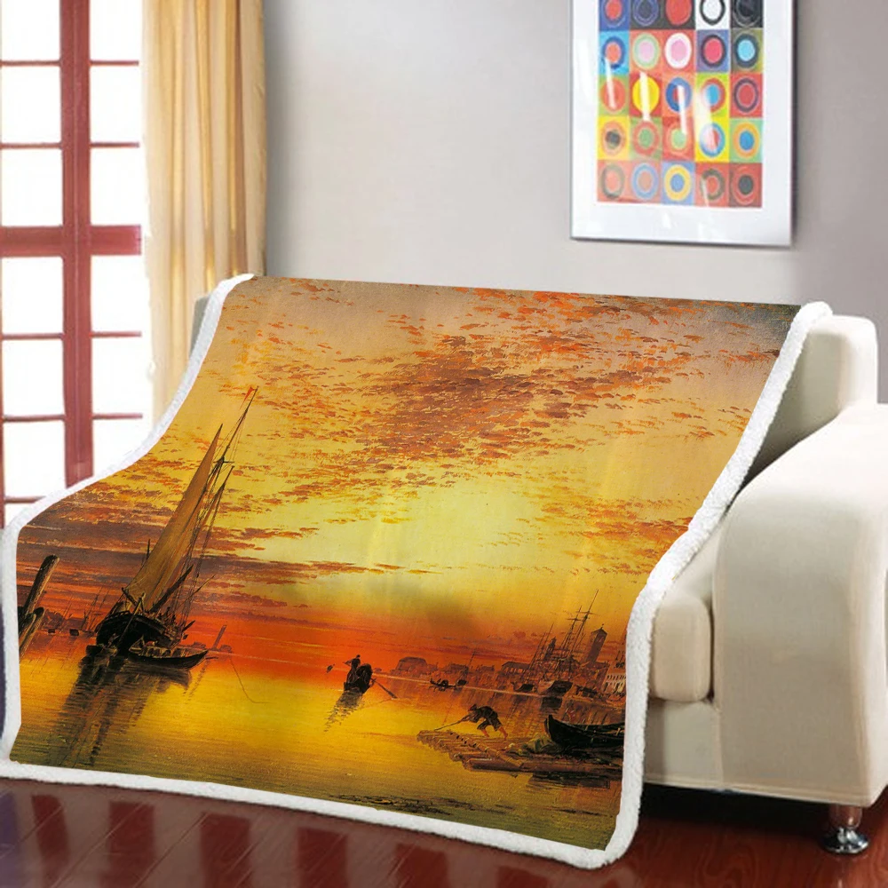 

Steamship Sherpa Blanket The Sea Fashion Weighted Blanket Sunset Home Picnic Travel Blanket For Kids Sofa Blanket Square Blanket