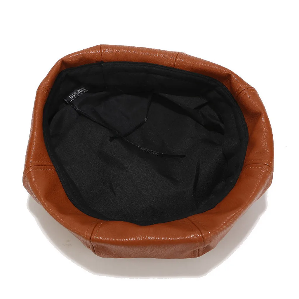 Модные береты Женские однотонные кожаные тыквенные шляпы восьмиугольная шапка