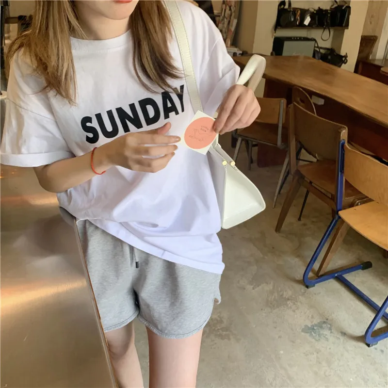 

YTX076 2021 summer new Korean version of simple letter printing bf lazy short-sleeved T-shirt women
