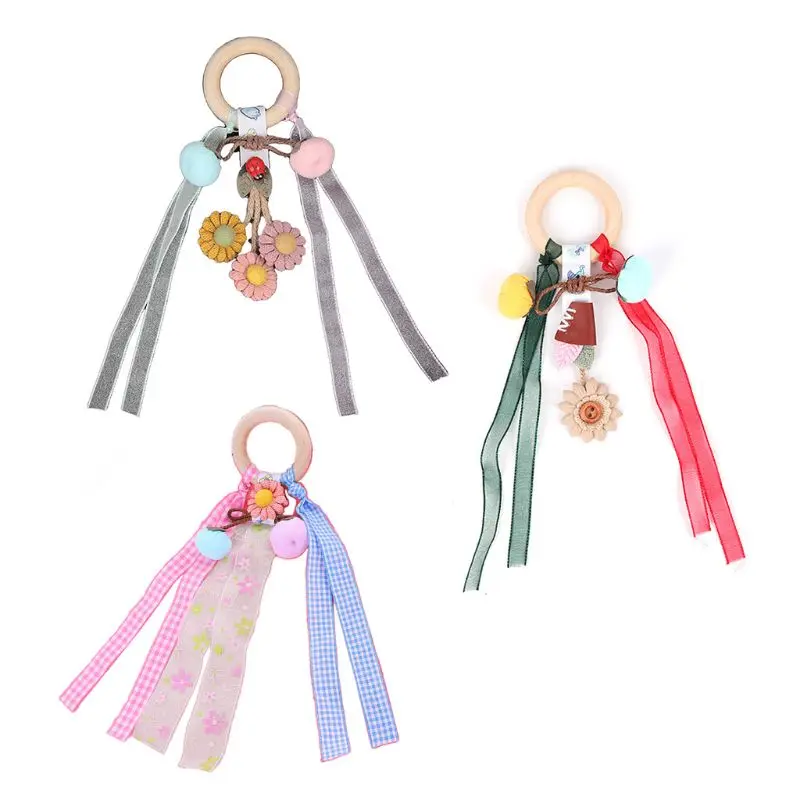 3 шт. Детские Прорезыватели деревянное кольцо красочные ленты погремушка