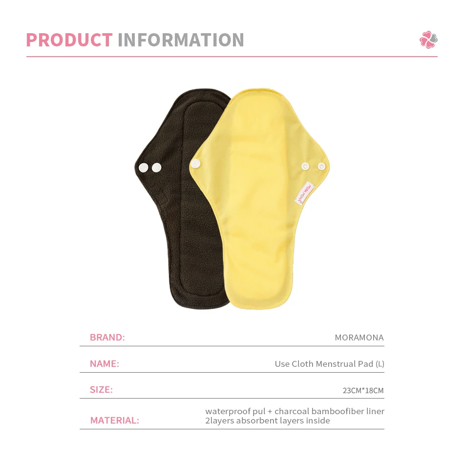 Mora Мона большой Размеры органическое бамбуковое CharcoalMenstrual Pad Для женщин Моющиеся
