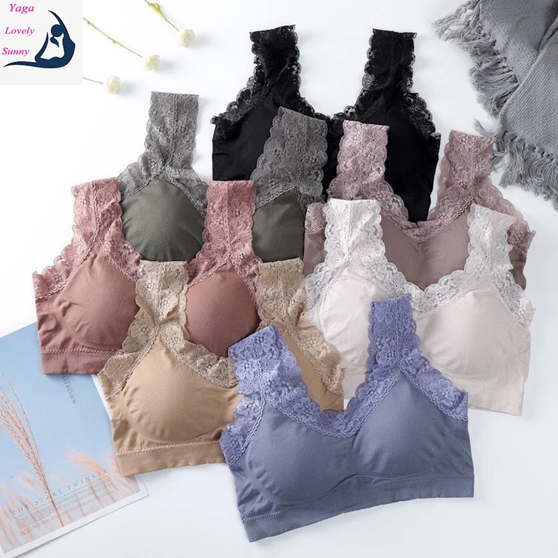 

Fashion Sexy Lace Shoulder Straps Bra Beauty Back Wrap Chest Vest Wireless Comfortable Sport Yoga Bra Athletic Sportswear