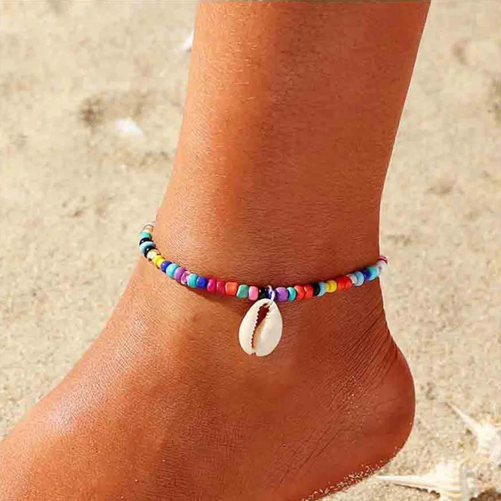 

Creative anklet temperament color rice bead pendant shell anklet spot ethnic wind Bohemian foot ornaments