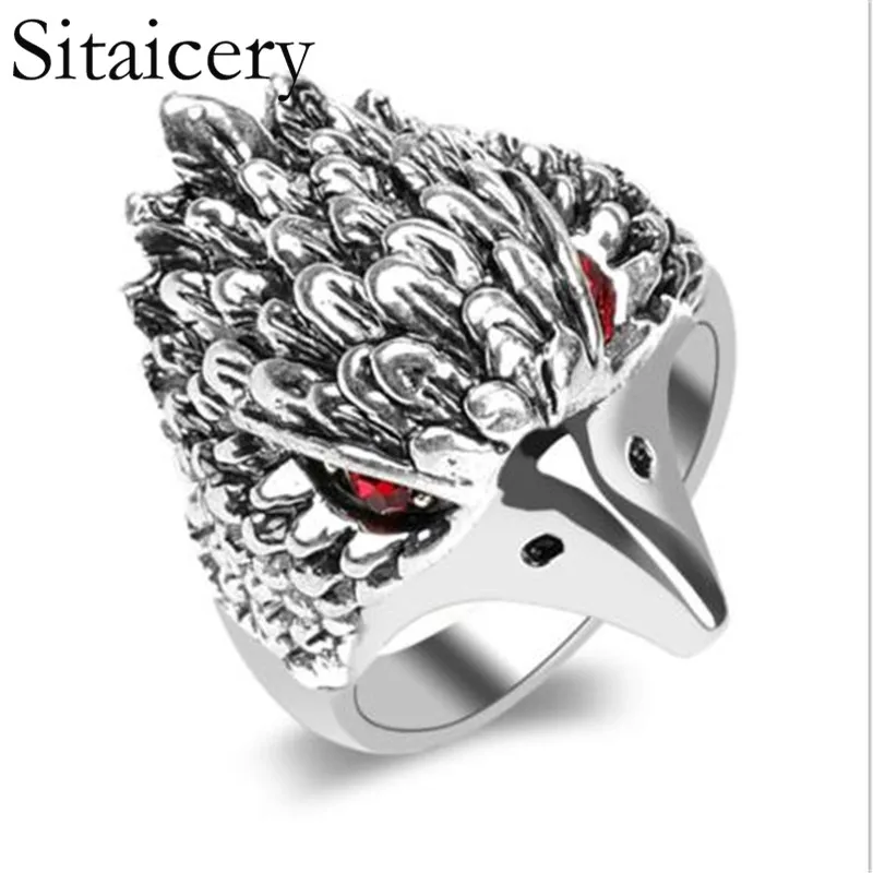 Sitaicery, Ретро готический панк, мужские кольца, красные глаза, Сова, мужские кольца, ювелирные изделия, аксессуары для Хэллоуина, кольцо для мальчиков
