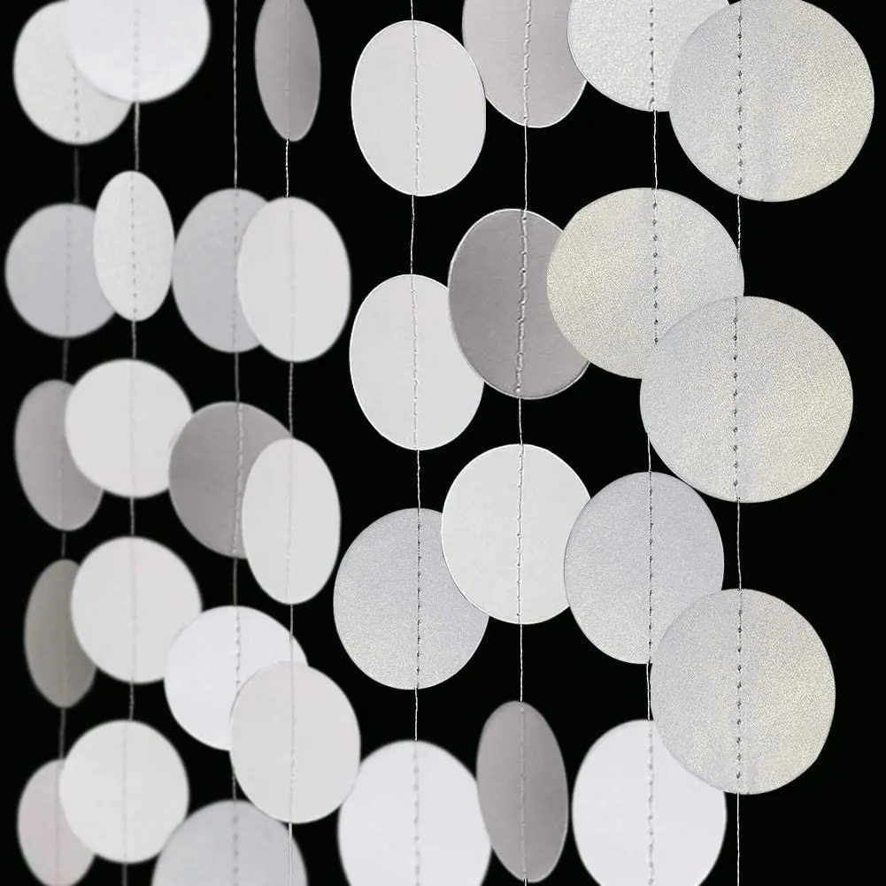 

13Ft Pearl White Paper Circle Dots Garlands for Wedding Party Decorations Hanging String Circle Streamers Backdrop for Birthday