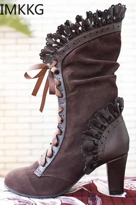 Ботинки женские зимние из ПУ кожи до середины икры на высоком каблуке|Сапоги