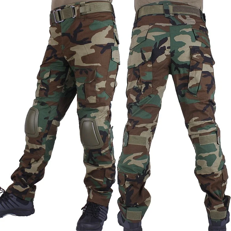 WOODLAND Gen2 Airsoft BDU Униформа тактические боевые брюки с наколенниками мужские камуфляжные брюки армейское снаряжение военные охотничьи брюки - Цвет: WOODLAND