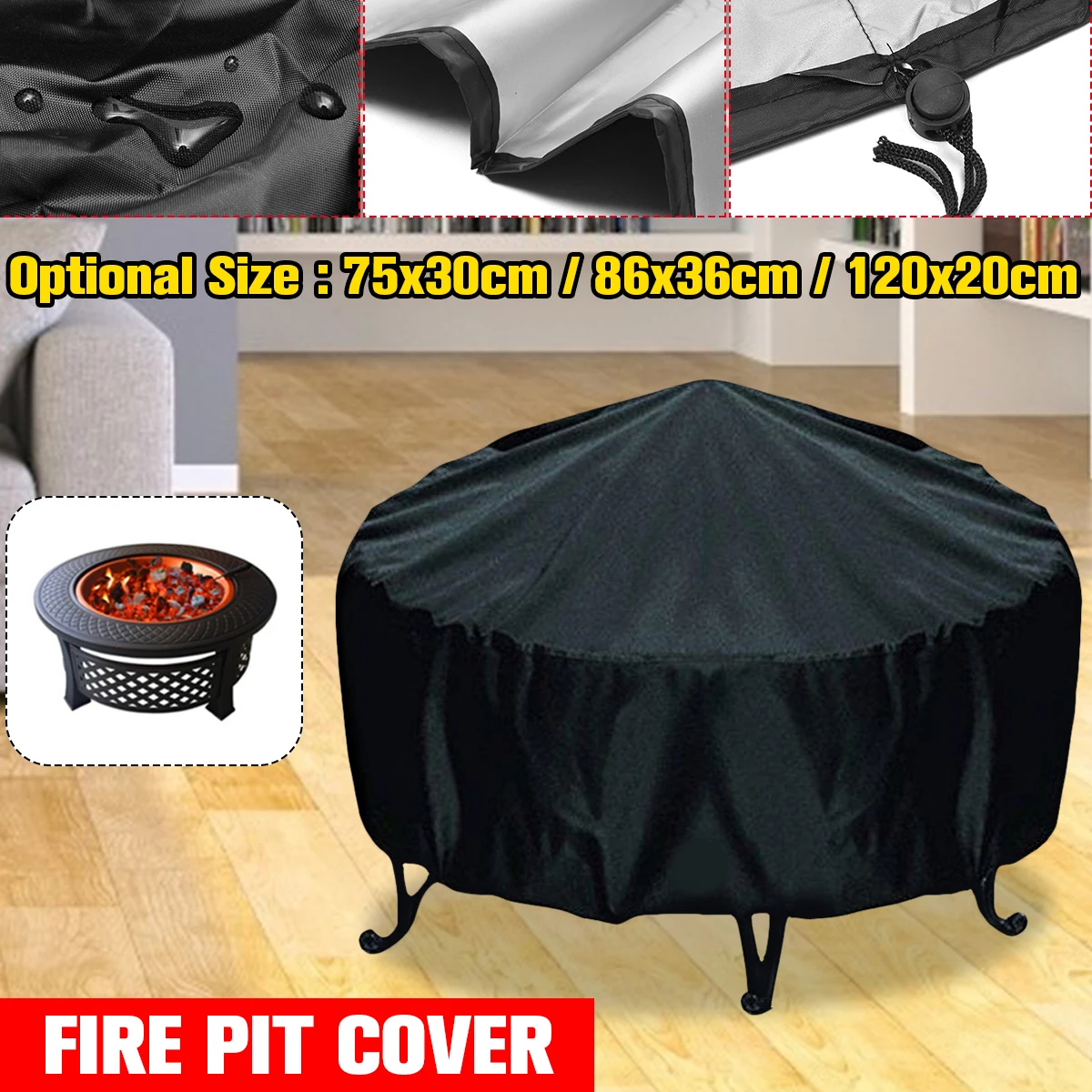 

3 Sizes Waterproof Patio Fire Pit Cover Black UV Protector Grill BBQ Shelter Outdoor Garden Yard Round Canopy Furniture Covers