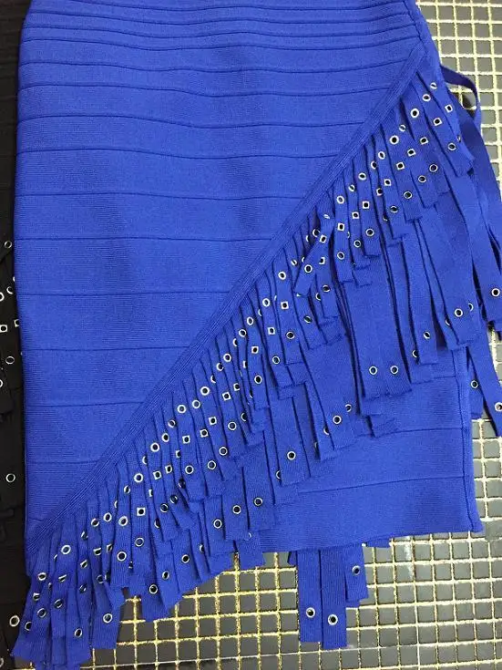 

2020 New Woman Blue Elastic Tight Nightclub Ladies Birthday Party Fashion Sexy Bag Hip Casual Tassels High Street Dress
