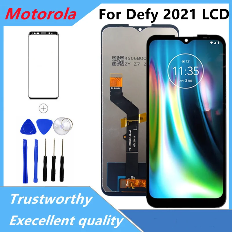 Высококачественный ЖК-дисплей 6,5 дюйма для Motorola Moto Defy 2021 с цифровым преобразователем, стеклянная панель с полным сенсорным экраном, зеркальный дисплей в сборе, черный
