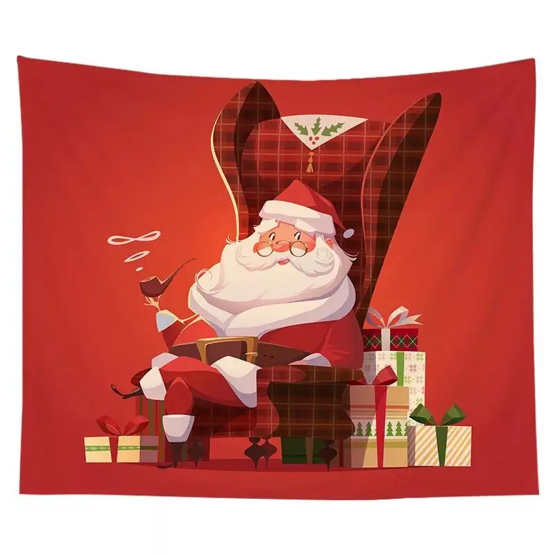 

Christmas Hanging Cloth Red Santa Claus Bedside Background Wall Cloth Polyester Tapestry Beach Blanket