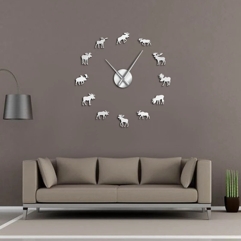 Дикая природа Moose DIY гигантские настенные часы Silhouette декоративные бескаркасные