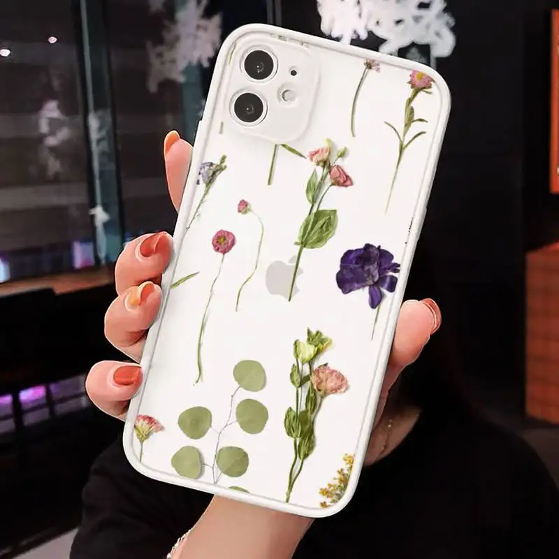 

Luxury Tropical plants Flower Phone Case Matte Transparent for iPhone 7 8 11 12 s mini pro X XS XR MAX Plus cover funda