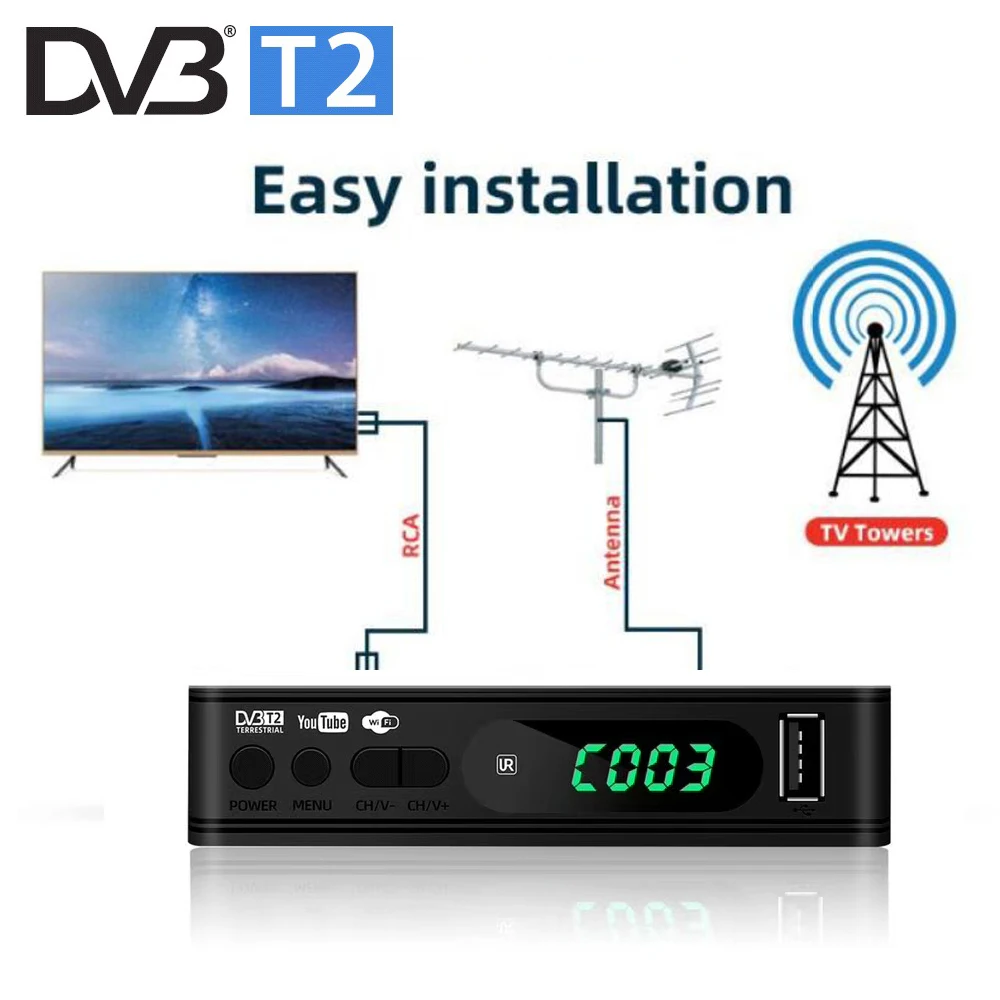 

ТВ-декодер HD Dvb T2, ТВ-приемник Dvb-T2 с поддержкой Wi-Fi, Usb-порта, меню на русском языке