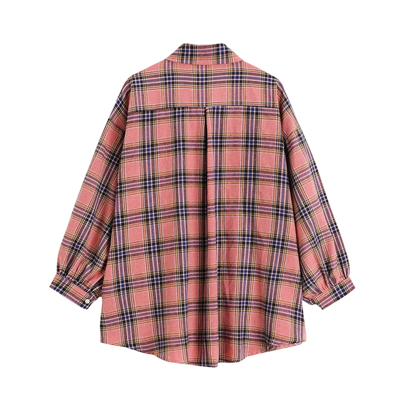 

Women Vintage Plaid Oversized Blouse Autumn Korean Long Sleeve Turn Down Collar Casual Loose Button Up Harajuku Shirt Tops
