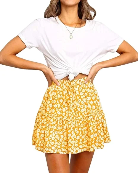

Skirt For Women High Waist Summer Mini Skirt Chiffon Floral Skirt