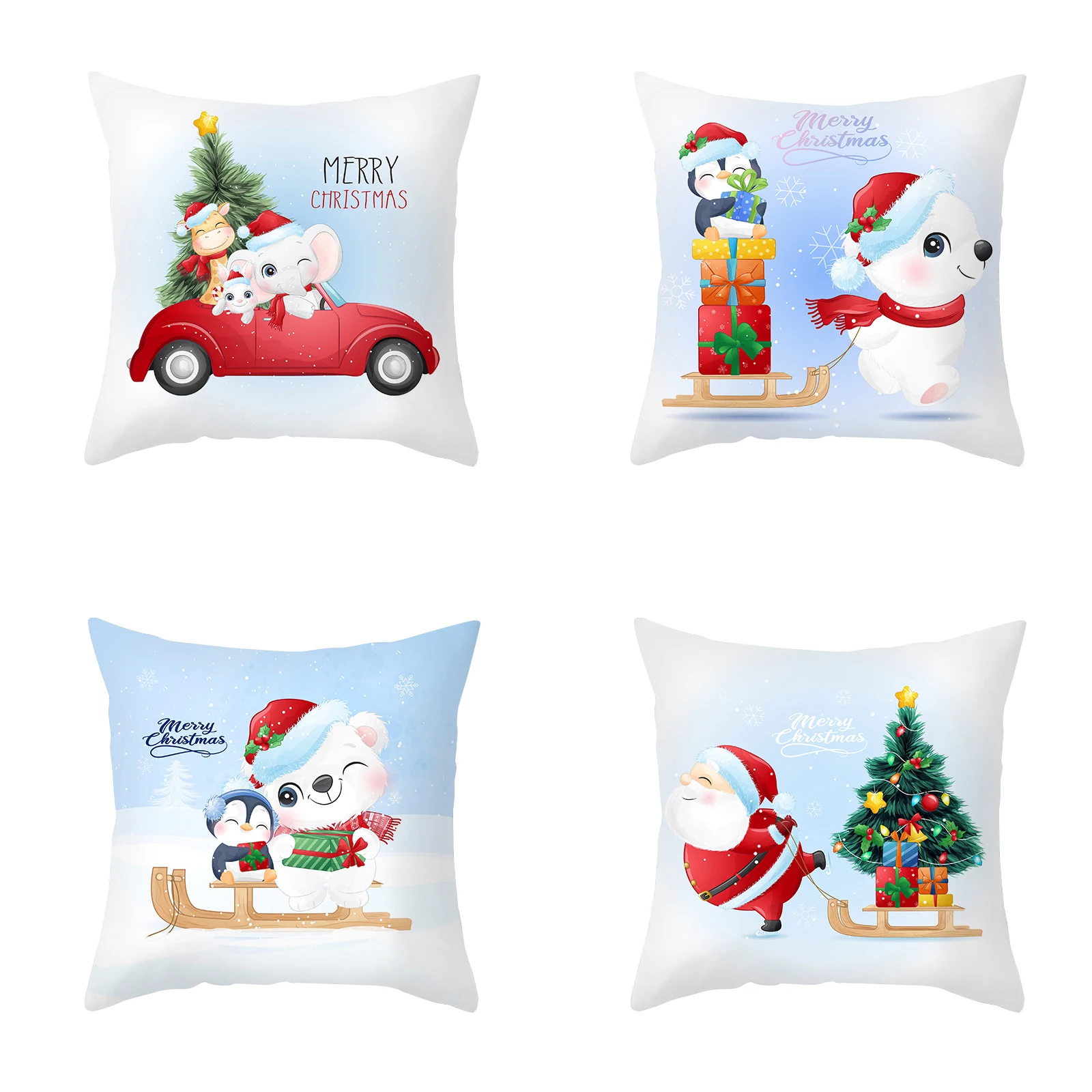 

2020 Cartoon Cushion Cover Christmas Pillow Case White Blue Watercolor Decorative Pillows Cover for Bed Car Sofa