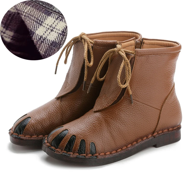 214-cotton-Brown Xiuteng/женские ботинки из натуральной кожи; коллекция года; зимние женские ботинки из натуральной кожи; большие размеры 42; теплые ботинки для мамы; подарок - Цвет: 214-cotton-Brown