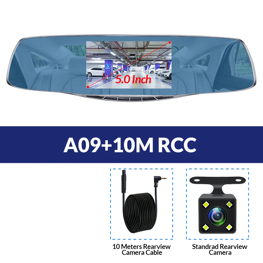 Новинка Full HD 1080P автомобильная Dvr камера Авторегистратор 5 дюймов Зеркало заднего вида Цифровой видеорегистратор Два объектива Регистратор Видеокамера - Название цвета: A09-10M RCC
