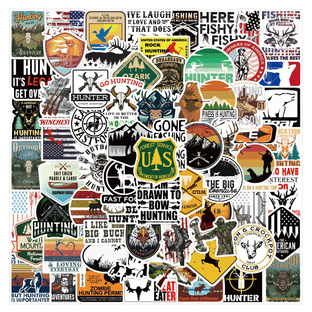 

50/100PCS Wilderness Hunting Go Fishing Anime Stickers Luggage Notebook Skateboard Stationery Laptop Waterproof Vinyl Stickers