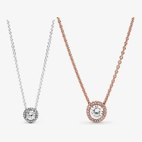 s925 sterling silver round bright halo necklace is suitable for fashionable womens jewelry and original pandora pendant