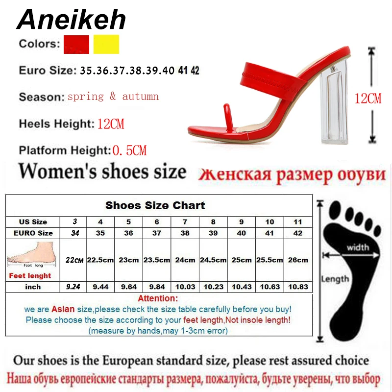Aneikeh/ Новинка в классическом стиле для досуга, женские тапочки на платформе с открытым носком квадратное чистое стекло обувь на высоком каблуке на каждый день красный желтый размеры 35–42