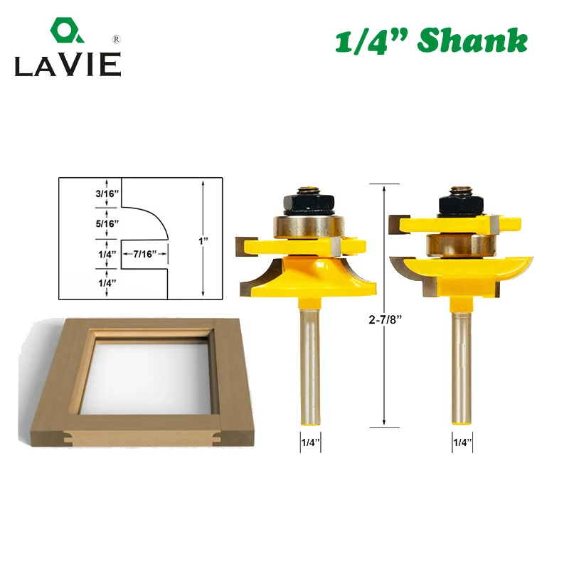 

LAVIE 2pcs 1/4 Shank 6.35mm Stile & Rail Assembles-Bead Bit Round Over Door Knife Woodworking Tenon Cutter for Wood Tool MC01039