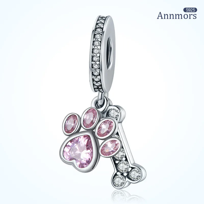 

Personality Bracelet Silver Plated Charms Dog Footprint Bone Fits Pandora Original Bracelet Charms Animal Pendant Jewelry