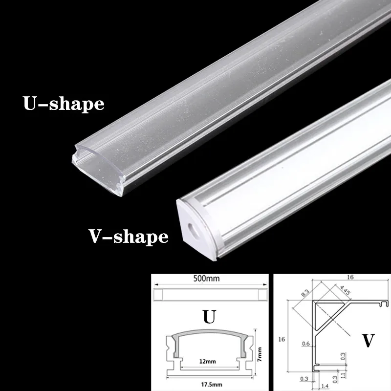 

U/V-Vormige Led Aluminium Kanaal 0.5M, gebruikt Voor 3528 5630 5050 Led Strip Led Aluminium Channel Indoor Verlichting