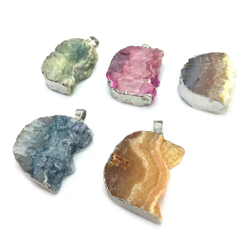 

New Natural Irregular Agates Pendants With -plated Making For Jewelry Necklace Accessories For Women Size 25x32mm