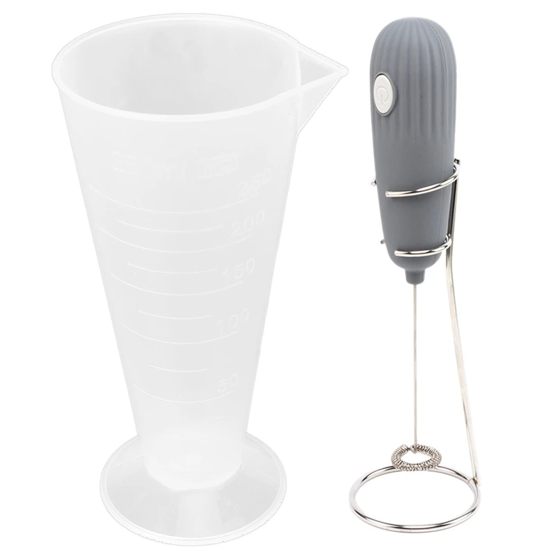 

250Ml Kitchen Laboratory Plastic Measurement Beaker Measuring Cup With Milk Frother Handheld Electric Whisk Foamer Maker