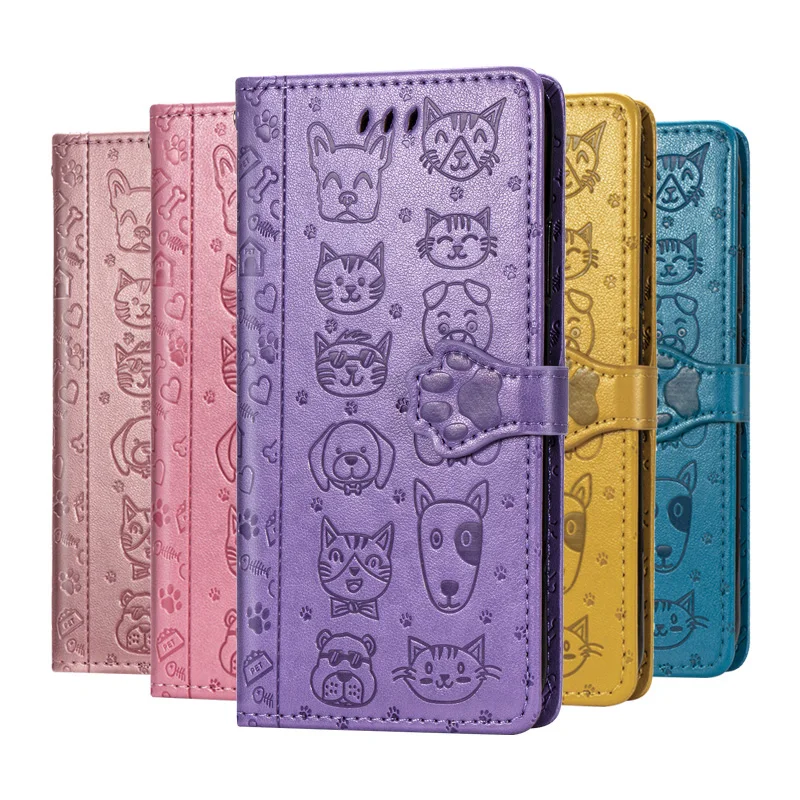 

Cats And Dogs Embossing Leather Case For Samsung S20 Ultra S10 S10e S9 S8 Wallet Case For Samsung Galaxy Note 10 9 Flip Cover