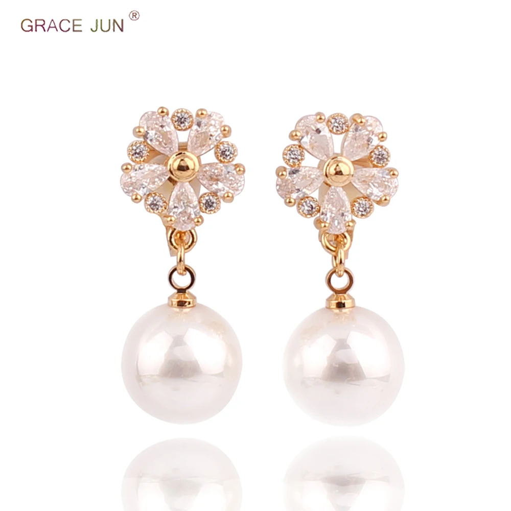 Женские серьги клипсы GRACE JUN высококачественные с искусственным жемчугом и