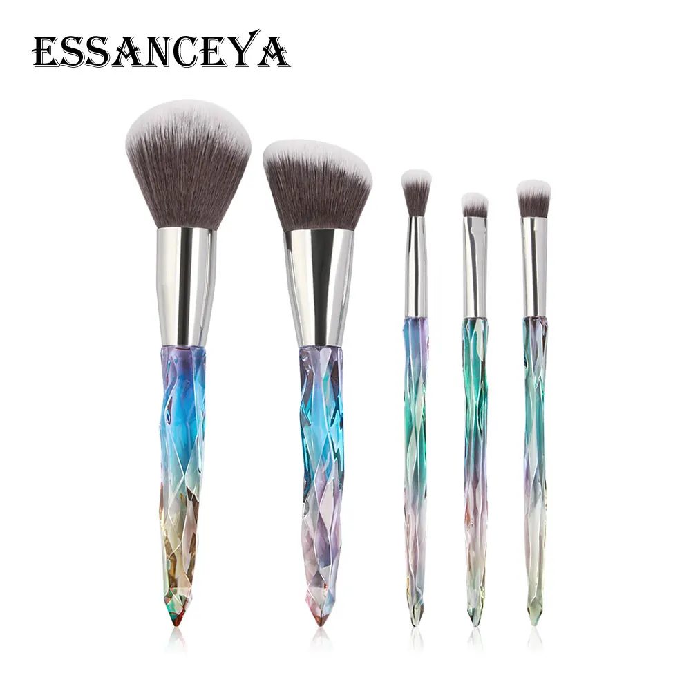 5 pcs ESSANCEYA, 5/10 шт, набор профессиональных кистей для макияжа, красочные кисти для макияжа с бриллиантами, основа для макияжа, тени для век, косметические инструменты - Handle Color: 5 pcs