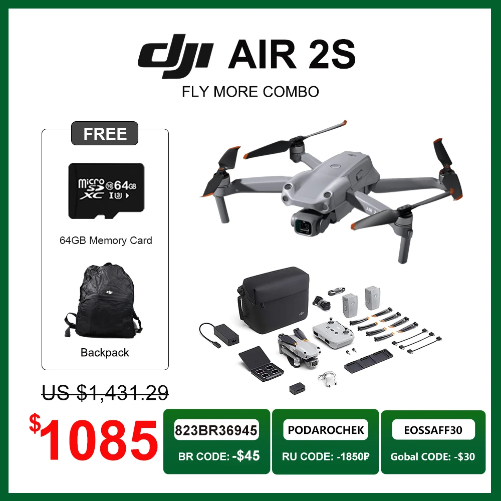 DJI Air 2S drone/Air Fly больше комбо с 1 дюймовый CMOS Сенсор большой 2.4μm пикселей 20MP Камера 12