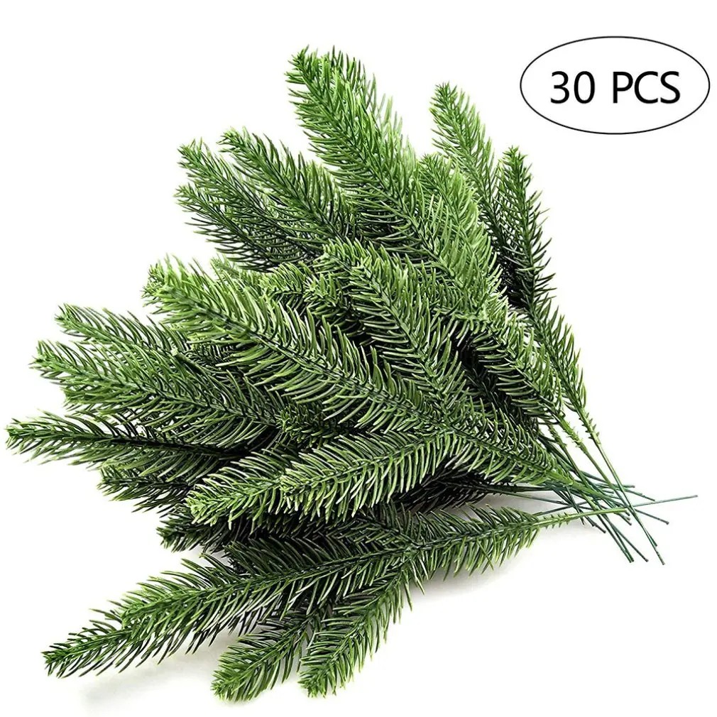 

30pcs Artificial Pine Branches Green Leaves Needle Garland Home Garden Embellishing Green Plants Pine Needles
