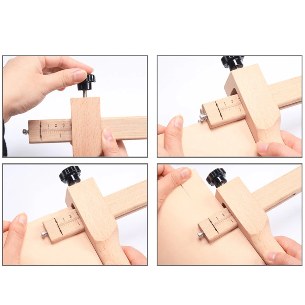 

Adjustable Wooden Strip And Strap Cutter Leather Craft Cutter Strap Belt DIY Hand Cutting Tools Strip Cutter With 5 Blades