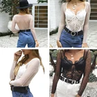 Прозрачный сетчатый кружевной боди, женский боди, сексуальный комбинезон с длинным рукавом, комбинезон, боди