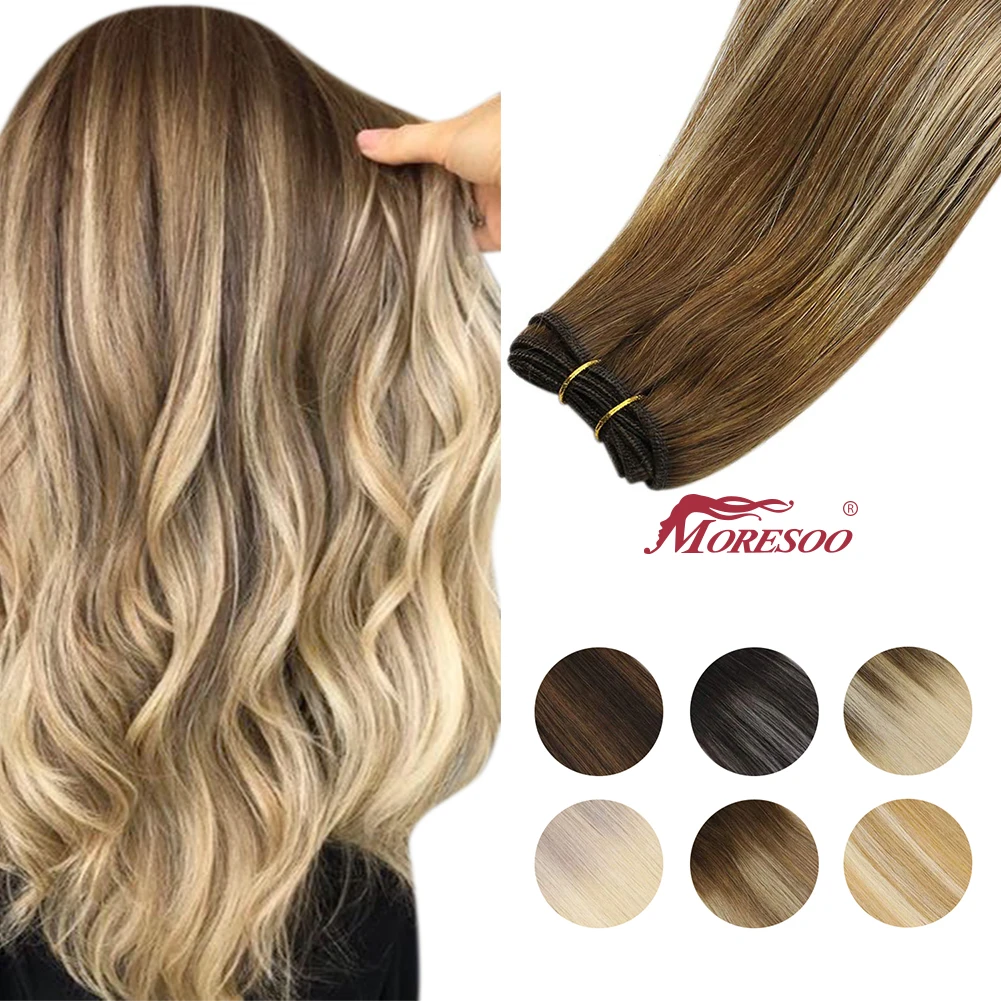 

[18 colors] Sew in Hair Bundles Human Hair Hand Tied Weft Silky Straight Machie Made Remy Extensions Balalyage 100g