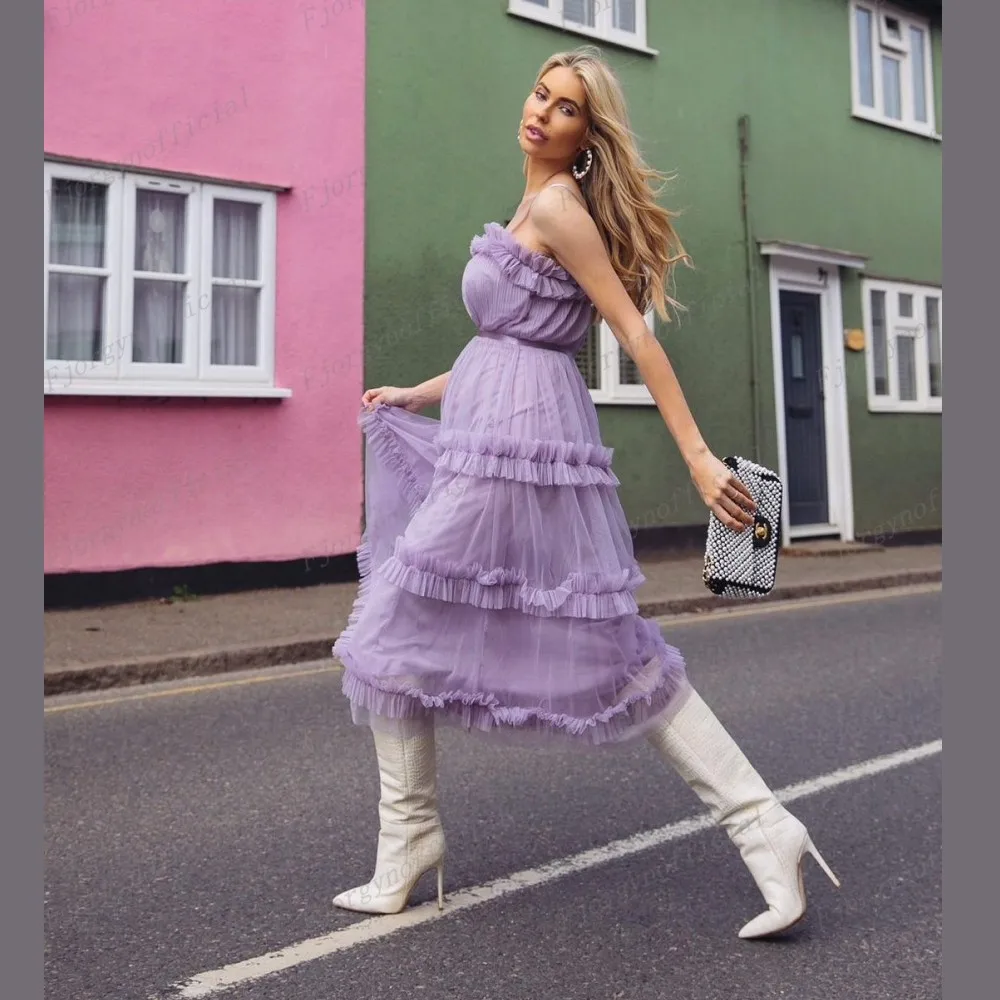 

Lavender Fashion Maternity Dresses for Photography Formal Party Gown Pregnant Women Summer Dress for Street Wear Ruffle