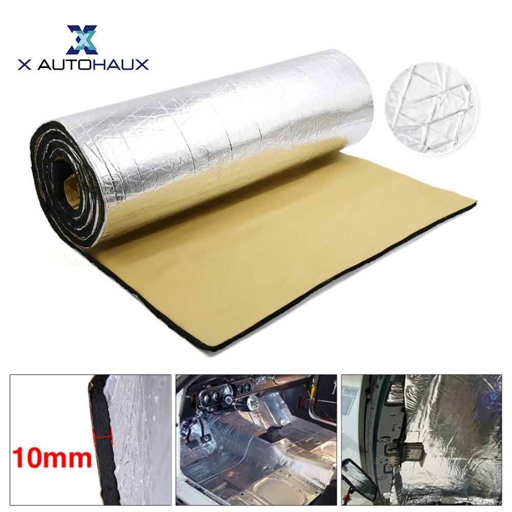 

X AUTOHAUX 394mil 10mm Thick 50/100cm*200cm/300cm Alumium Foil cotton Car Fender Engine Care Heat Sound Deadener Insulation Mat