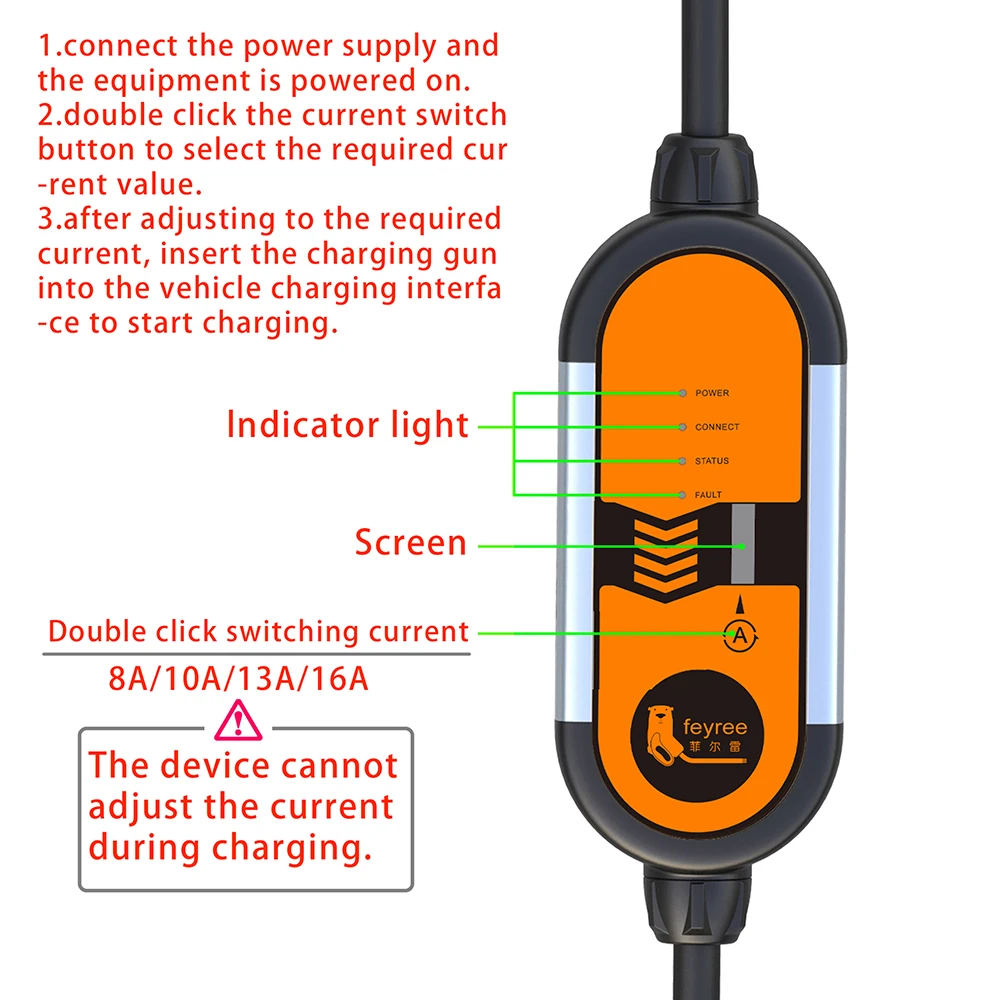 feyree portable ev charger type2 iec62196 2 16a evse charging cable type1 sae j1772 eu plug controller wallbox for electric car free global shipping