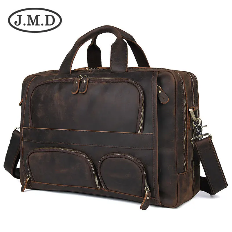 

J.M.D 100% Genuine Vintage Leather Men's Briefcase Laptop Bag Big Size Hand Business Bag Coffee