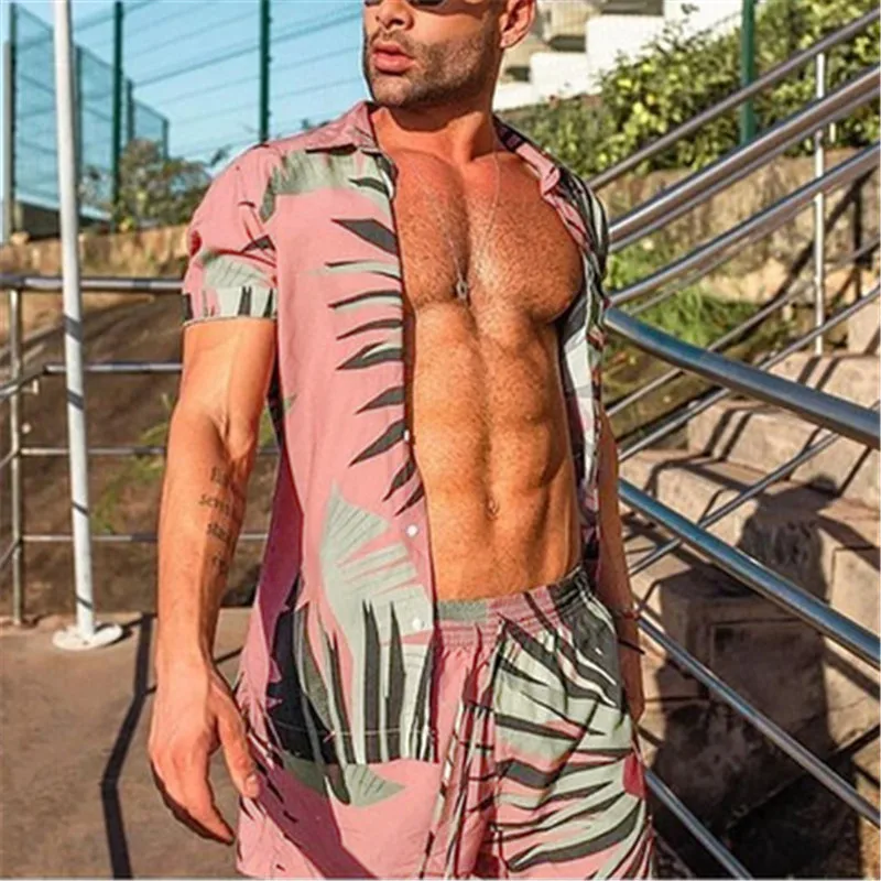

2021 European and American Fashion New Products Summer Men's Hawaiian Beachwear Printed Shorts Shirt Short Men's Suit M-3XL